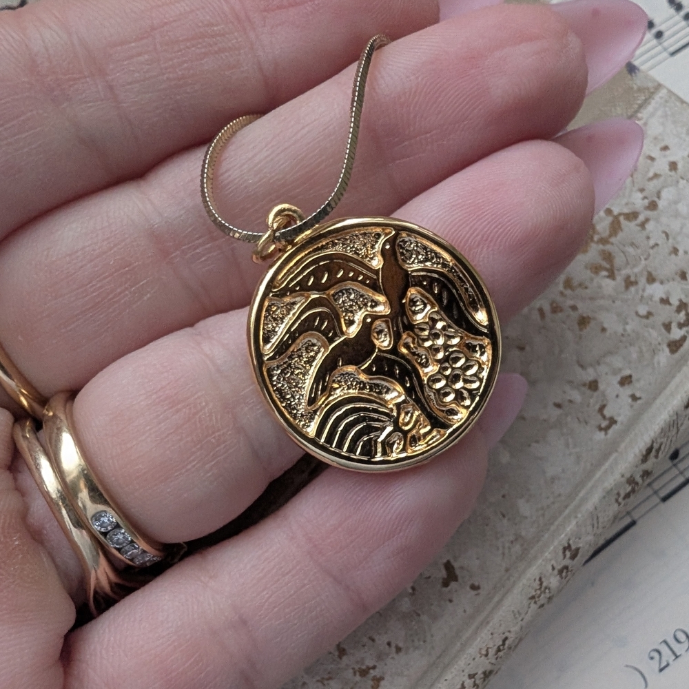 Gold Bird Relief Pendant Necklace - Women Jewelry - Picture 3 of 13